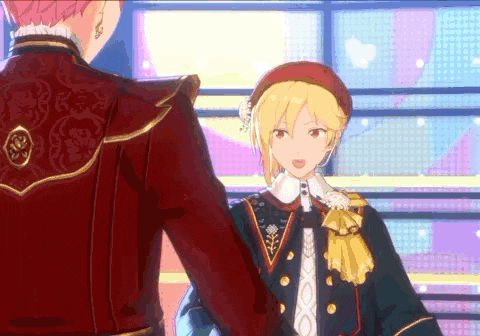 a couple of anime characters are standing next to each other in a room .