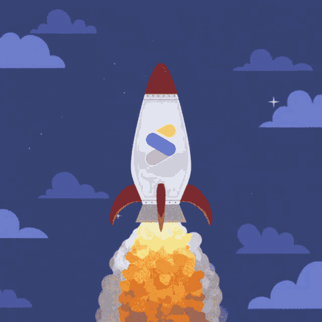 an illustration of a rocket with a colorful logo on the side