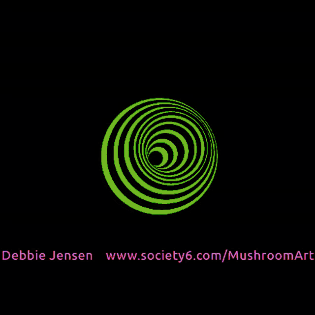 a rainbow colored circle with the website www.society6.com/mushroomart underneath it