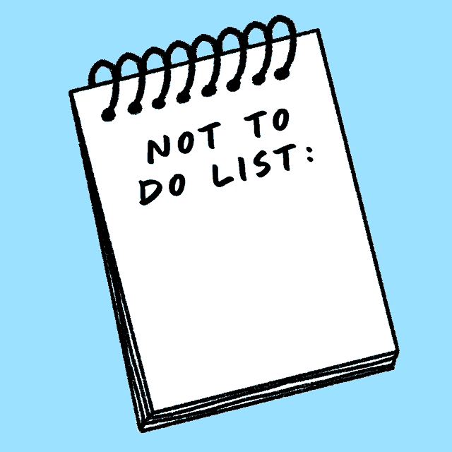 a notepad with the words not to do list overthink over commit over react