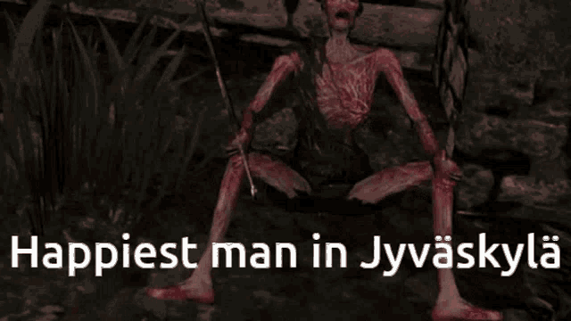 a picture of a monster with the words " happiest man in jyvaskyla " on it