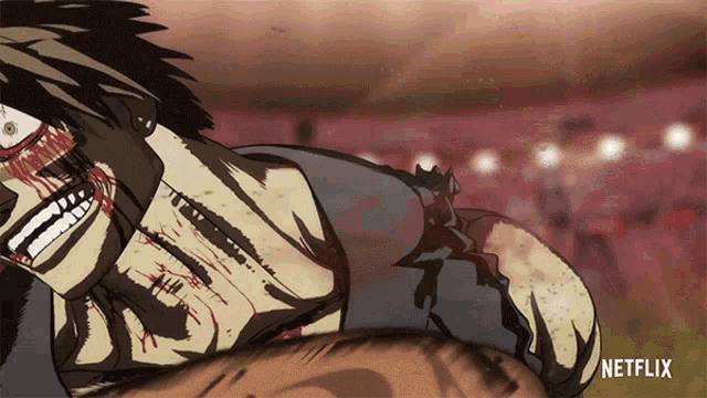 a cartoon of a man with blood on his face and the word netflix on the bottom right