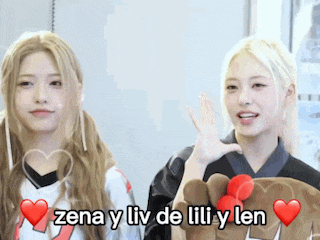 two girls are standing next to each other with hearts and the words zena y liv de lilli y len on the bottom
