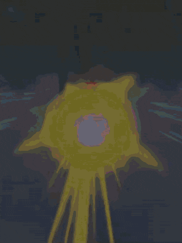 a painting of a yellow object with a white center