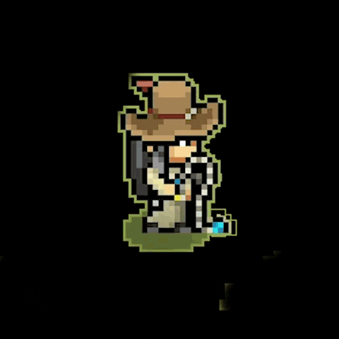 a pixel art drawing of a cartoon character with the letters tmc visible