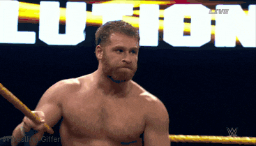 a man in a wrestling ring holds a stick in front of a sign that says lution