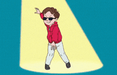 a cartoon of a boy in a red jacket holding a large broom
