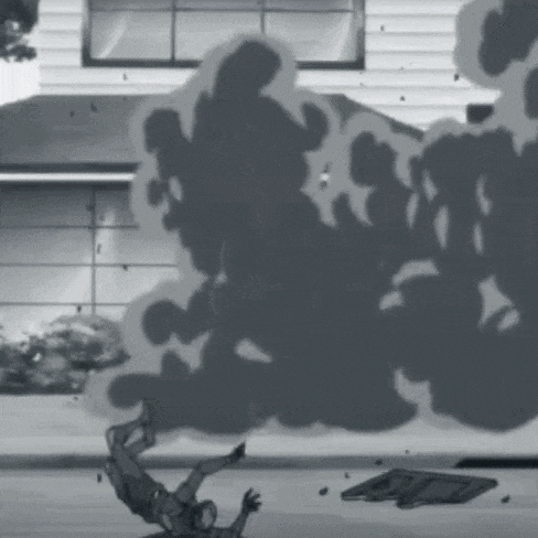 a black and white drawing of a man falling down