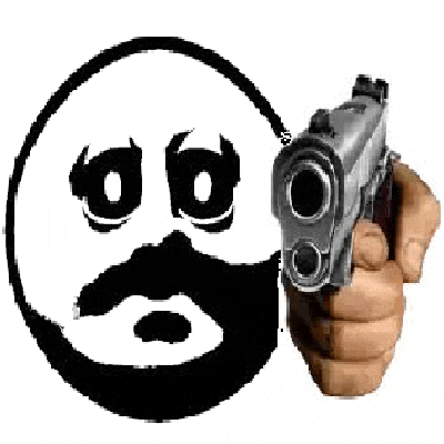 a person is pointing a gun at a smiley face .