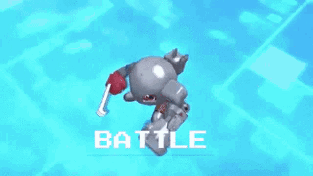 a video game character is jumping into a pool of water with the word battle written on the bottom .