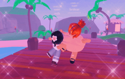 a girl with red hair and a flower in her hair is holding another girl