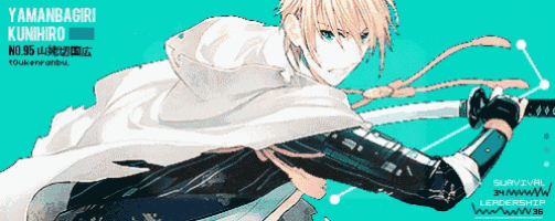 a pixel art drawing of a man holding a sword with the name yamanbagiri kunhiro