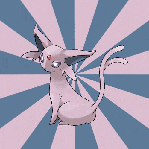 a cartoon drawing of a cat with a blue and pink background