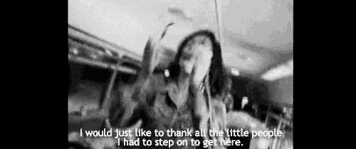 a black and white photo of a woman with the words i would just like to thank all the little people