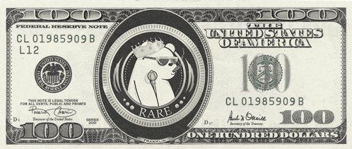 a 100 dollar bill has a bear wearing sunglasses and a crown on it