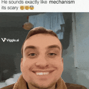 a picture of a man with a caption that says he sounds exactly like mechanism