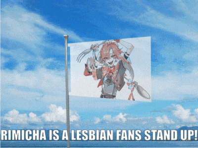a poster that says ' rimicha is a lesbian fans stand up ' at the top