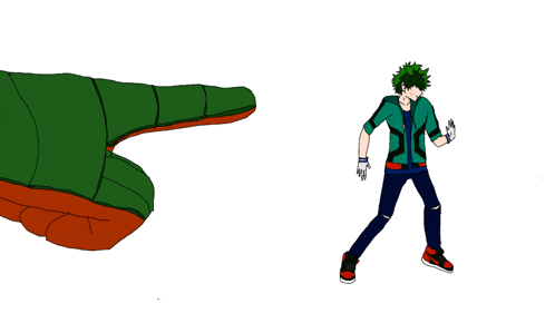 a drawing of a man standing next to a large green object