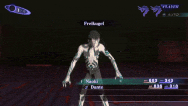 a screenshot of a video game shows a character named naoki fighting a character named dante