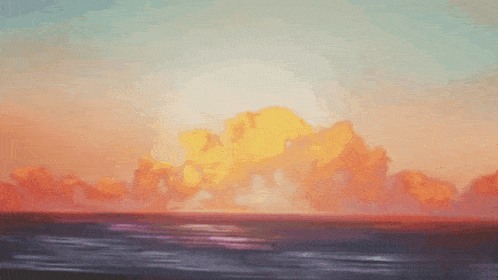 a person is standing in the ocean at sunset with a dolphin on their head .