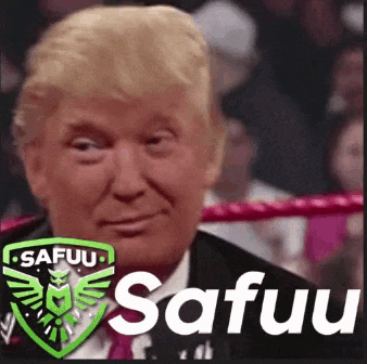 a close up of donald trump 's face in a wrestling ring with the word safuu on it .