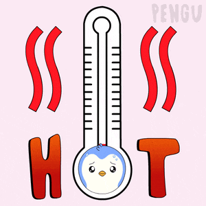 a cartoon of a thermometer with a penguin on it and the word hot underneath it