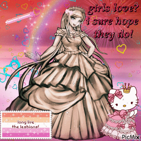 a picture of a princess and hello kitty with the words girls love i sure hope they do on the bottom