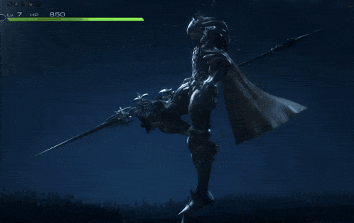 a video game screen shows a monster with a sword and a hp of 850