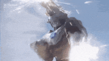 a cartoon character is flying through the air while holding a sword .