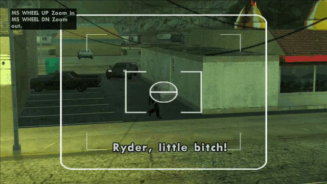 a screenshot of a video game with the words ryder little bitch on the bottom