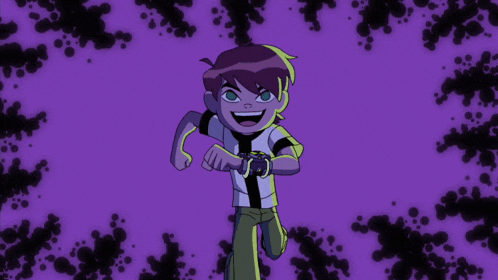 a cartoon character with a watch on his wrist is smiling