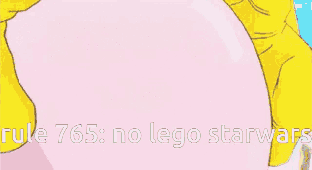 a cartoon character with a purple cape and yellow gloves says rule 765 : no lego starwars .