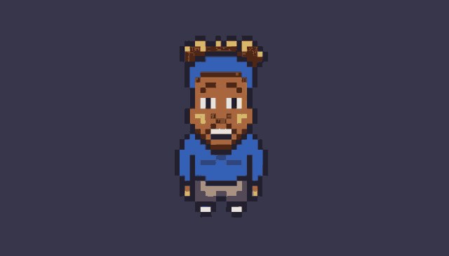 a pixel art drawing of a man wearing a blue hoodie