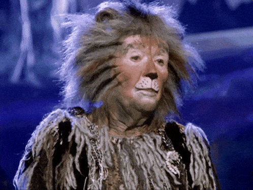 a man dressed as a lion with a gray fur coat