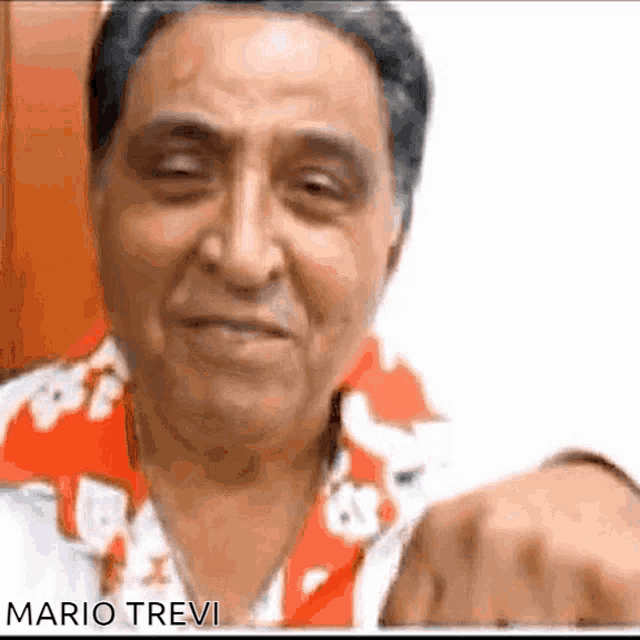 a close up of a man 's face with the words mario trevi on the bottom