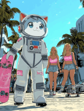 a cartoon drawing of a cat in an astronaut costume