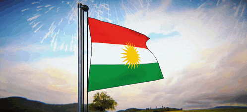 a red white and green flag with a sun on it