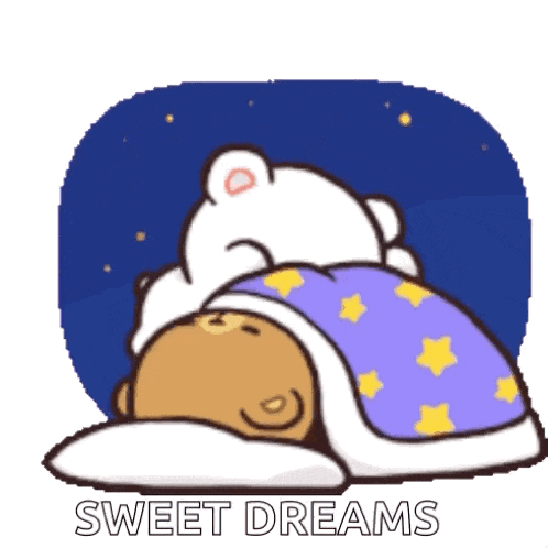 a cartoon bear is sleeping under a blanket with the words sweet dreams written on it