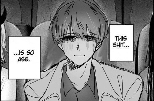a black and white drawing of a boy sitting in a theater with a caption that says `` this shit ... is so ass . ''