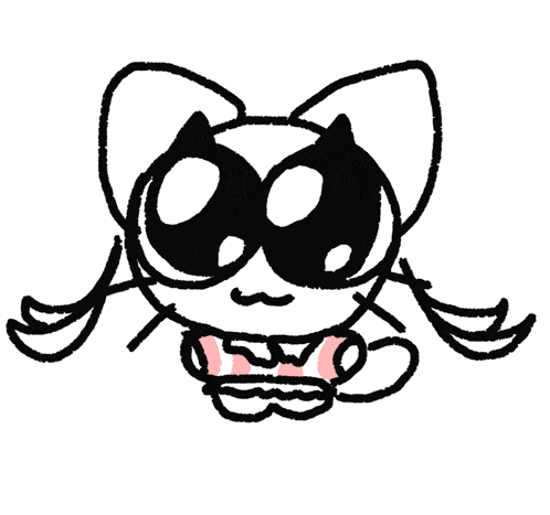 a black and white drawing of a cat wearing sunglasses and pigtails