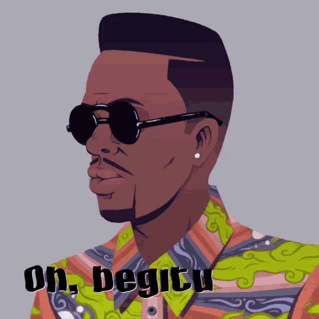 an illustration of a man wearing sunglasses and a shirt that says oh begitu