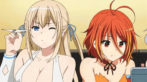 two anime girls are sitting next to each other