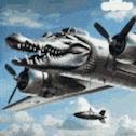 a plane that looks like a crocodile flying in the sky