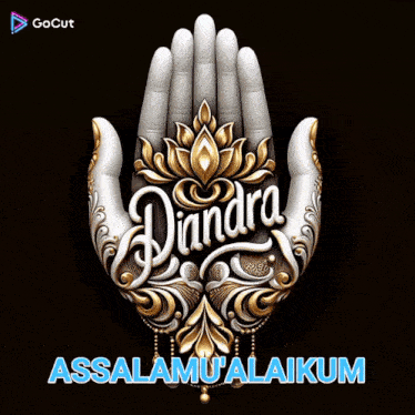 a hand with diandra written on it in gold letters
