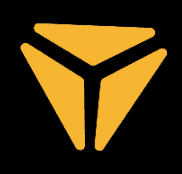 a yellow triangle on a black background with a y in the middle