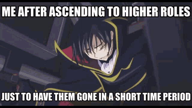 a picture of a man with the caption me after ascending to higher roles