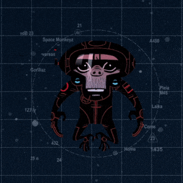a cartoon of a gorilla in a space suit with the words space monkeyz written on it
