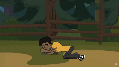 a cartoon of a boy laying on the ground