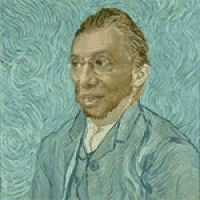 a close up of a painting of a man in a suit and tie