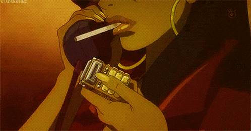 a cartoon of a woman lighting a cigarette with a lighter